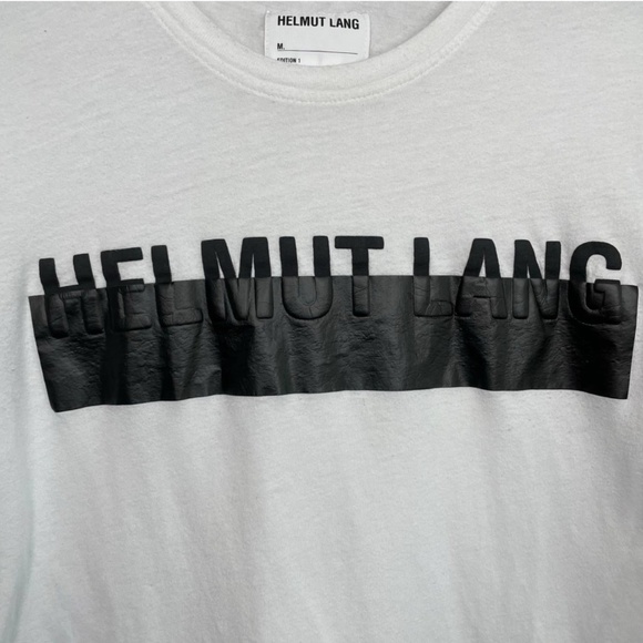 HELMUT LANG pell Out T-Shirt Tee White Black Crew Neck Short Sleeve, X-SMALL - Picture 4 of 5